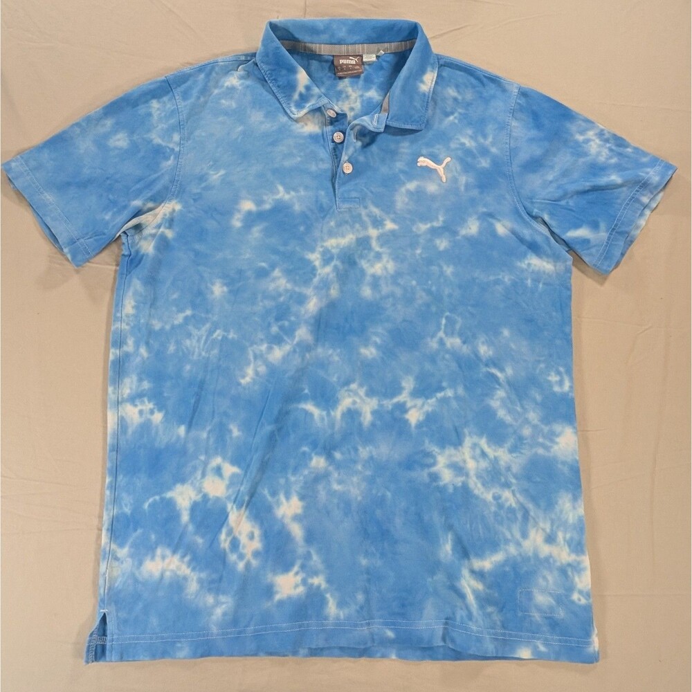 PUMA Polo Mens Medium Blue Tie Dye Short Sleeve Golfer Golfing Casual Outdoors